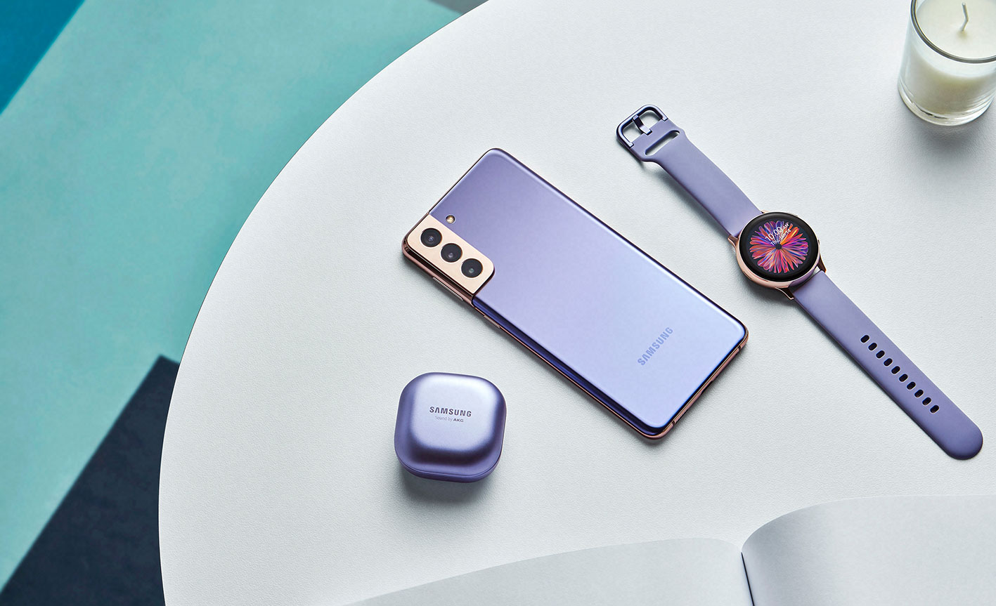Samsung Galaxy S21 buds pro et watch Violet